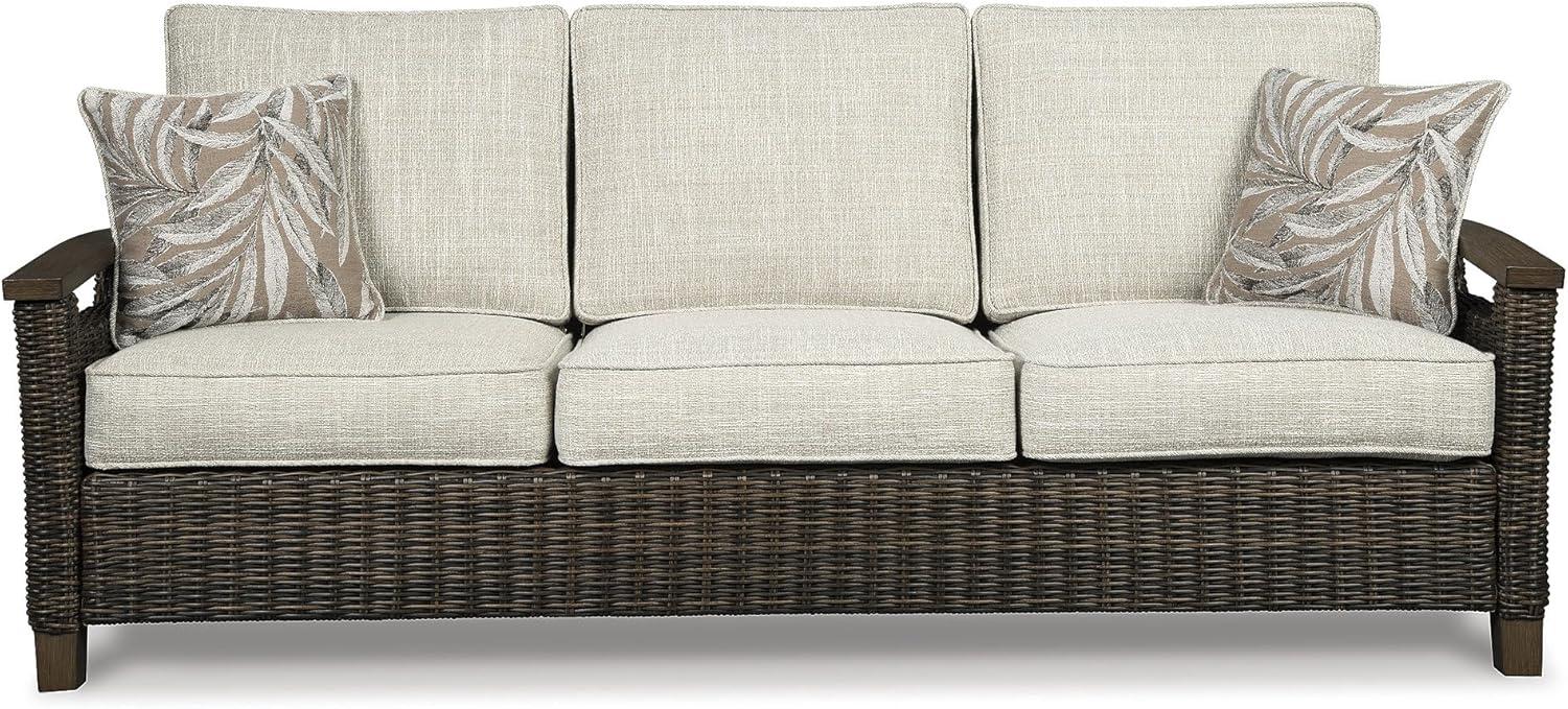 imageSignature Design by Ashley Paradise Trail Outdoor Loveseat with All Weather Cushions Nuvella Weather Resistant Fabric Medium BrownDark Brown