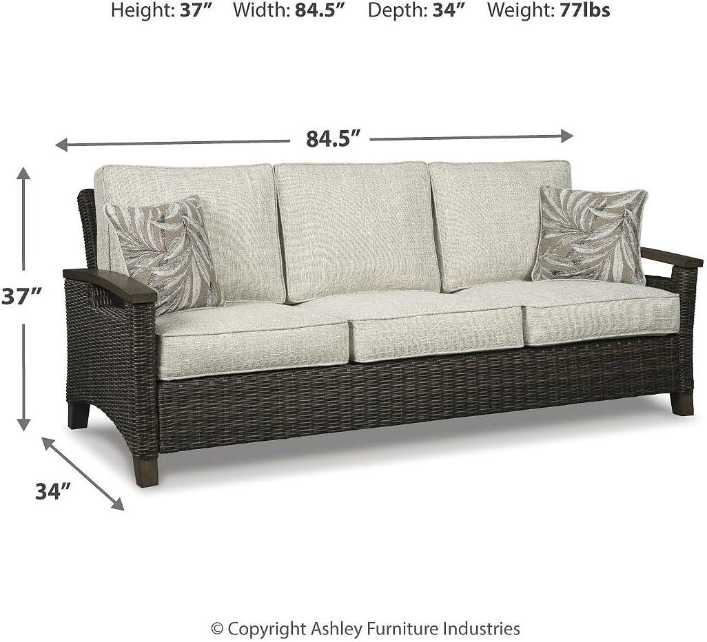 imageSignature Design by Ashley Paradise Trail Outdoor Loveseat with All Weather Cushions Nuvella Weather Resistant Fabric Medium BrownDark Brown