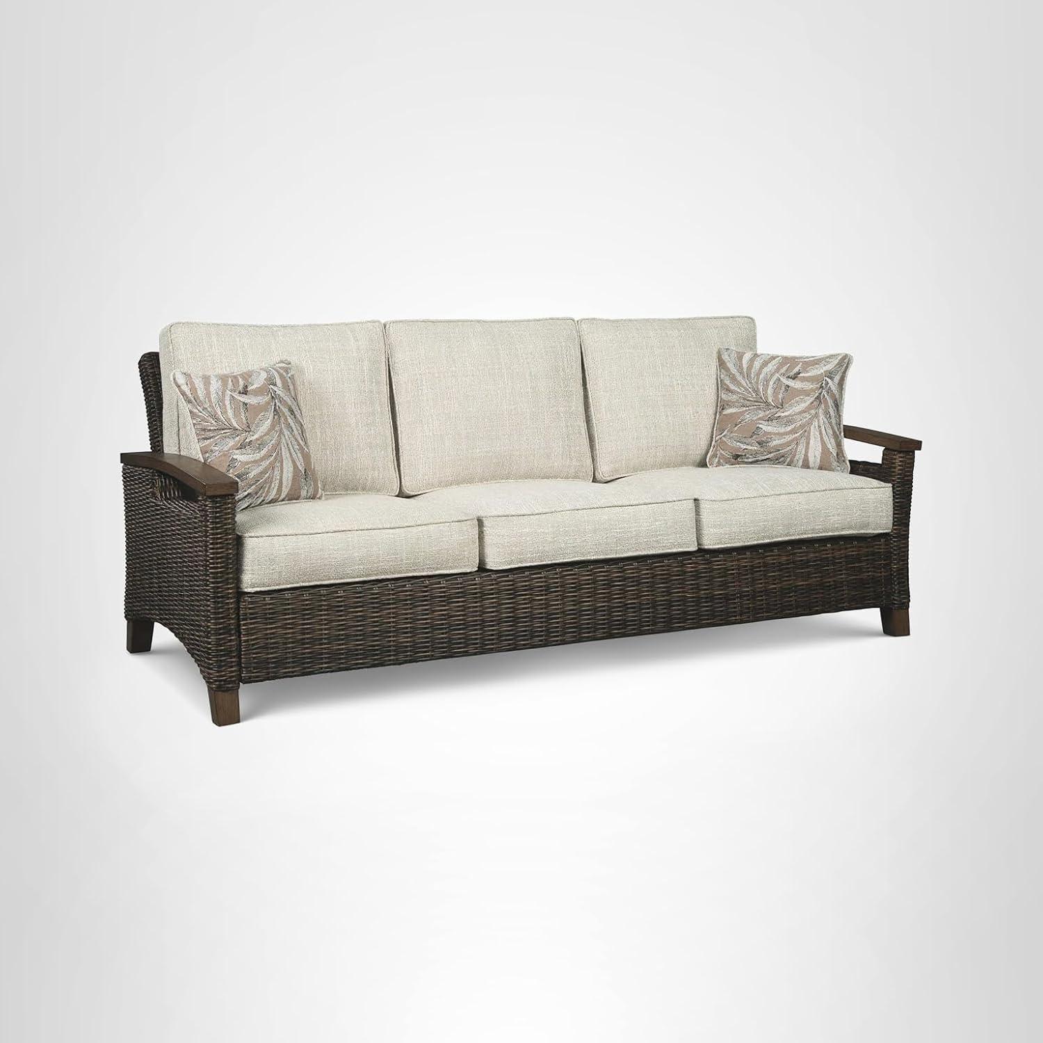 imageSignature Design by Ashley Paradise Trail Outdoor Loveseat with All Weather Cushions Nuvella Weather Resistant Fabric Medium BrownDark Brown