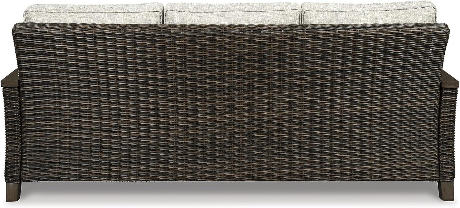 imageSignature Design by Ashley Paradise Trail Outdoor Loveseat with All Weather Cushions Nuvella Weather Resistant Fabric Medium BrownDark Brown