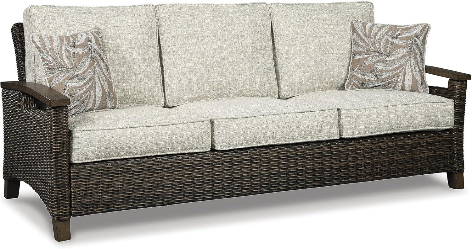 imageSignature Design by Ashley Paradise Trail Outdoor Loveseat with All Weather Cushions Nuvella Weather Resistant Fabric Medium BrownDark Brown