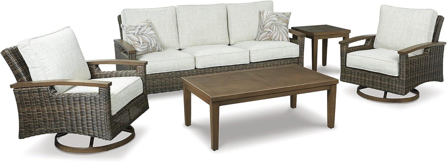 imageSignature Design by Ashley Paradise Trail Outdoor Loveseat with All Weather Cushions Nuvella Weather Resistant Fabric Medium BrownDark Brown