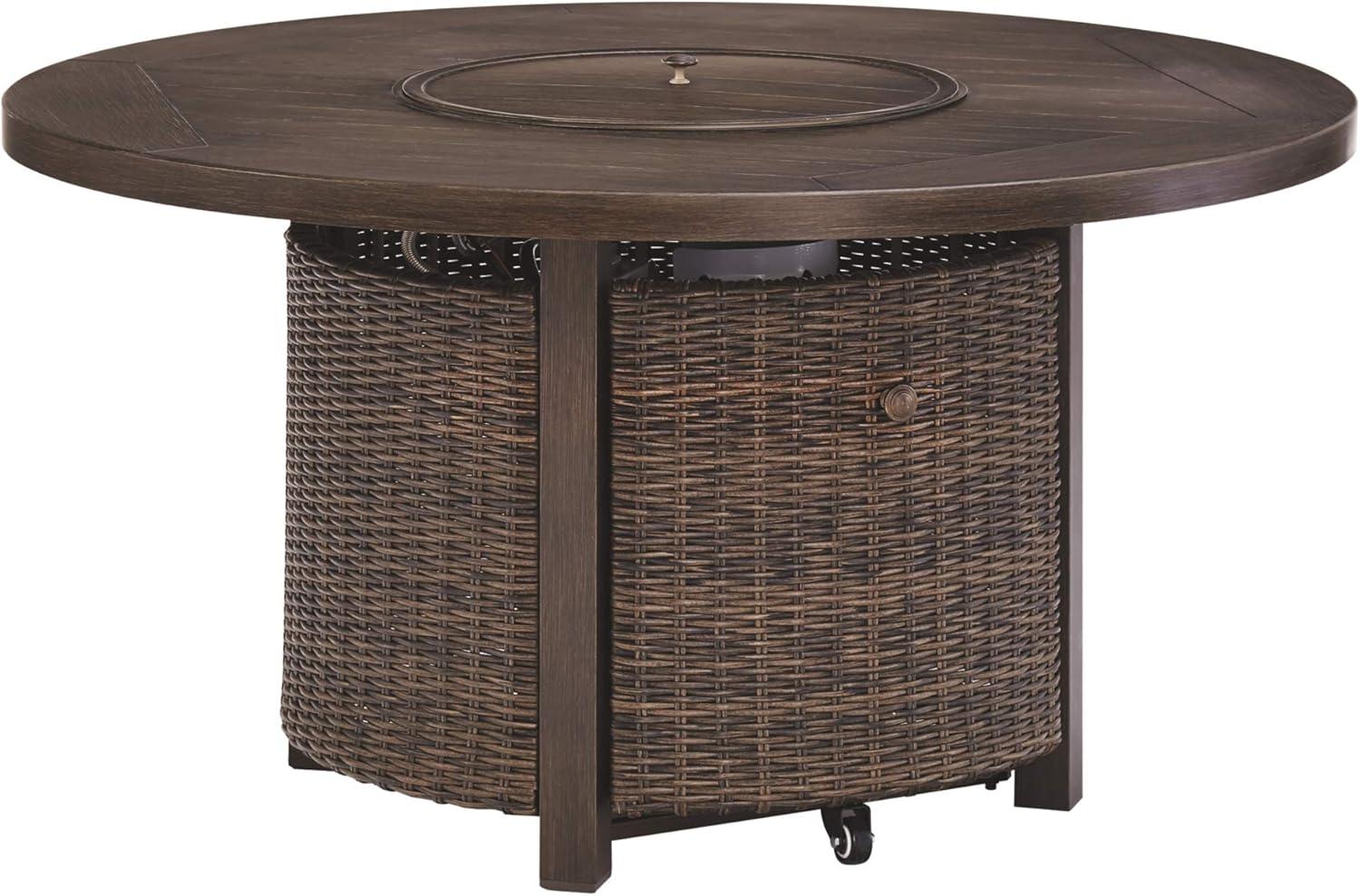 imageSignature Design by Ashley Paradise Trail Outdoor Loveseat with All Weather Cushions Nuvella Weather Resistant Fabric Medium BrownDark Brown