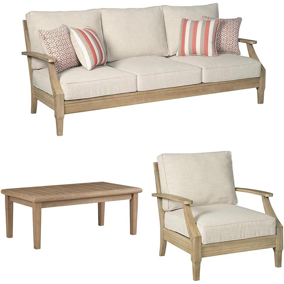 imageSignature Design by Ashley Clare View Coastal Outdoor Patio Eucalyptus Wood Slat Top Coffee Table amp Clare View Eucalyptus Wood Single Cushioned Lounge Chair
