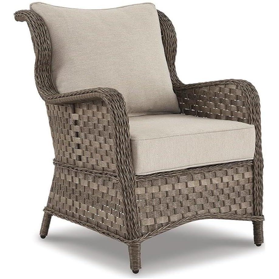 imageSignature Design by Ashley Clear Ridge Outdoor Handwoven Wicker Cushioned Lounge Chair 2 Count Light BrownLight Brown
