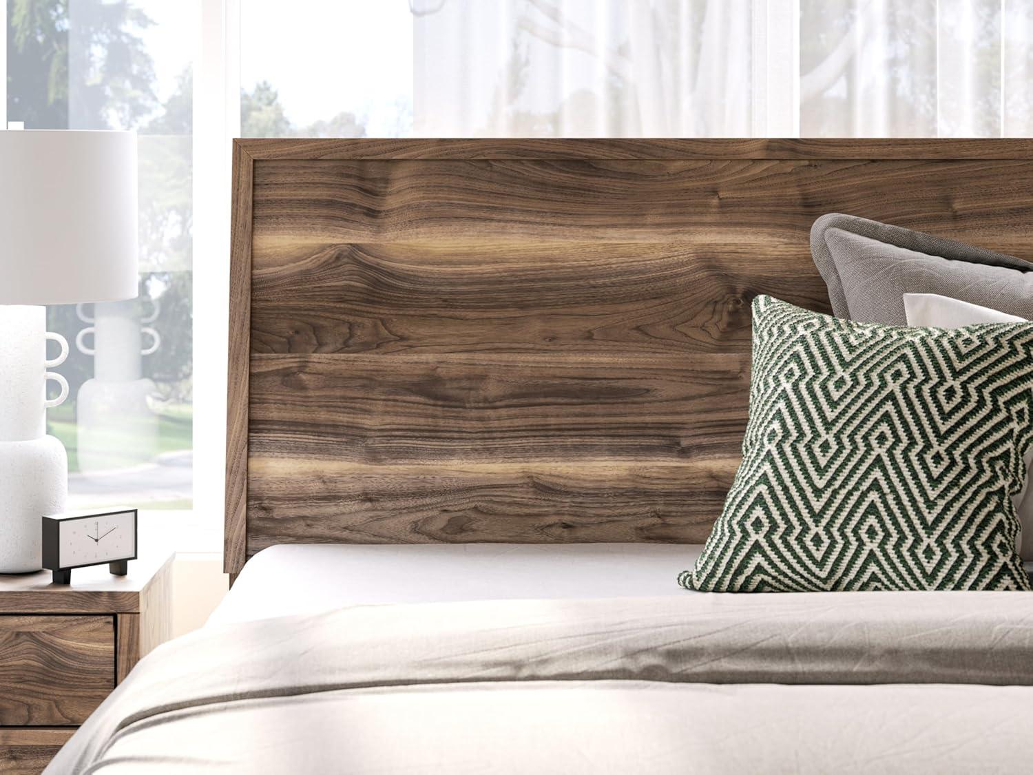 imageSignature Design by Ashley Darcalli MidCentury Modern Twin Panel Headboard Sleek Style Frame Wood 411 W x 673 D x 526 H Brown FinishKing