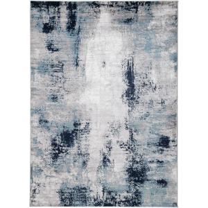 Signature Design by Ashley Leonelle Contemporary 5 x 7 Medium Pile Abstract Design Rug, Cream, Blue & Gray(7’10” x 10′ (Rectangular))