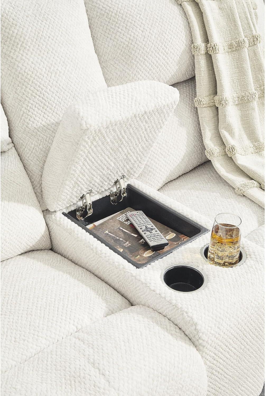 imageSignature Design by Ashley Keensburg Modern LShaped RightArm Facing 3Piece Power Reclining Sectional with USB Ports Console Storage and 2 Cup Holders WhiteRight Arm Facing