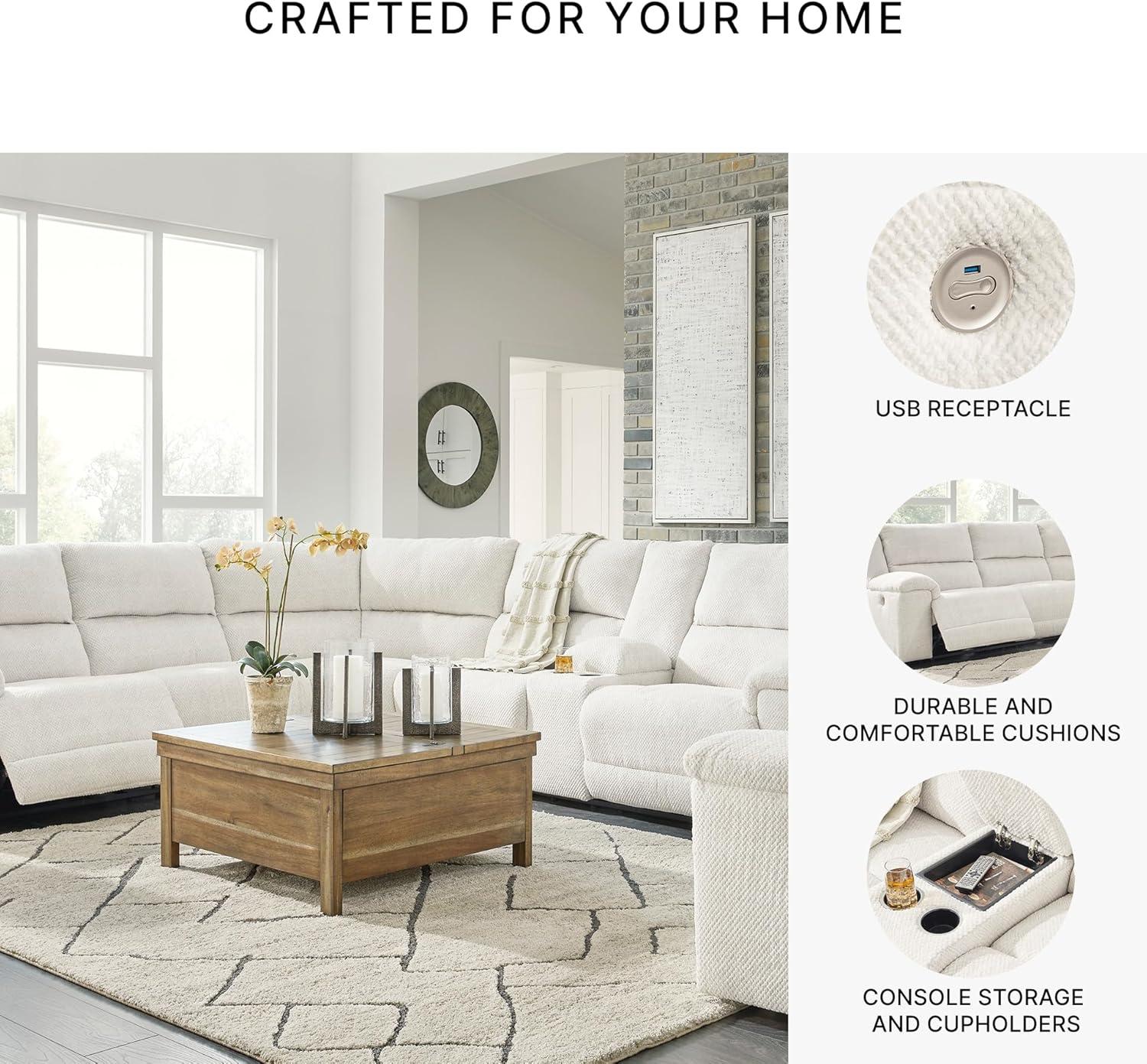 imageSignature Design by Ashley Keensburg Modern LShaped RightArm Facing 3Piece Power Reclining Sectional with USB Ports Console Storage and 2 Cup Holders WhiteRight Arm Facing