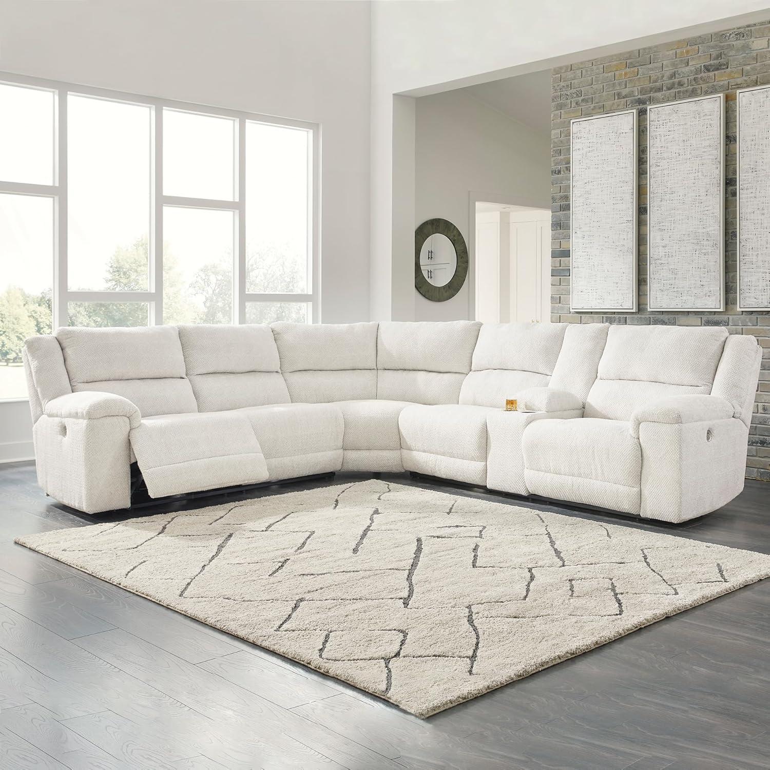 imageSignature Design by Ashley Keensburg Modern LShaped RightArm Facing 3Piece Power Reclining Sectional with USB Ports Console Storage and 2 Cup Holders WhiteRight Arm Facing