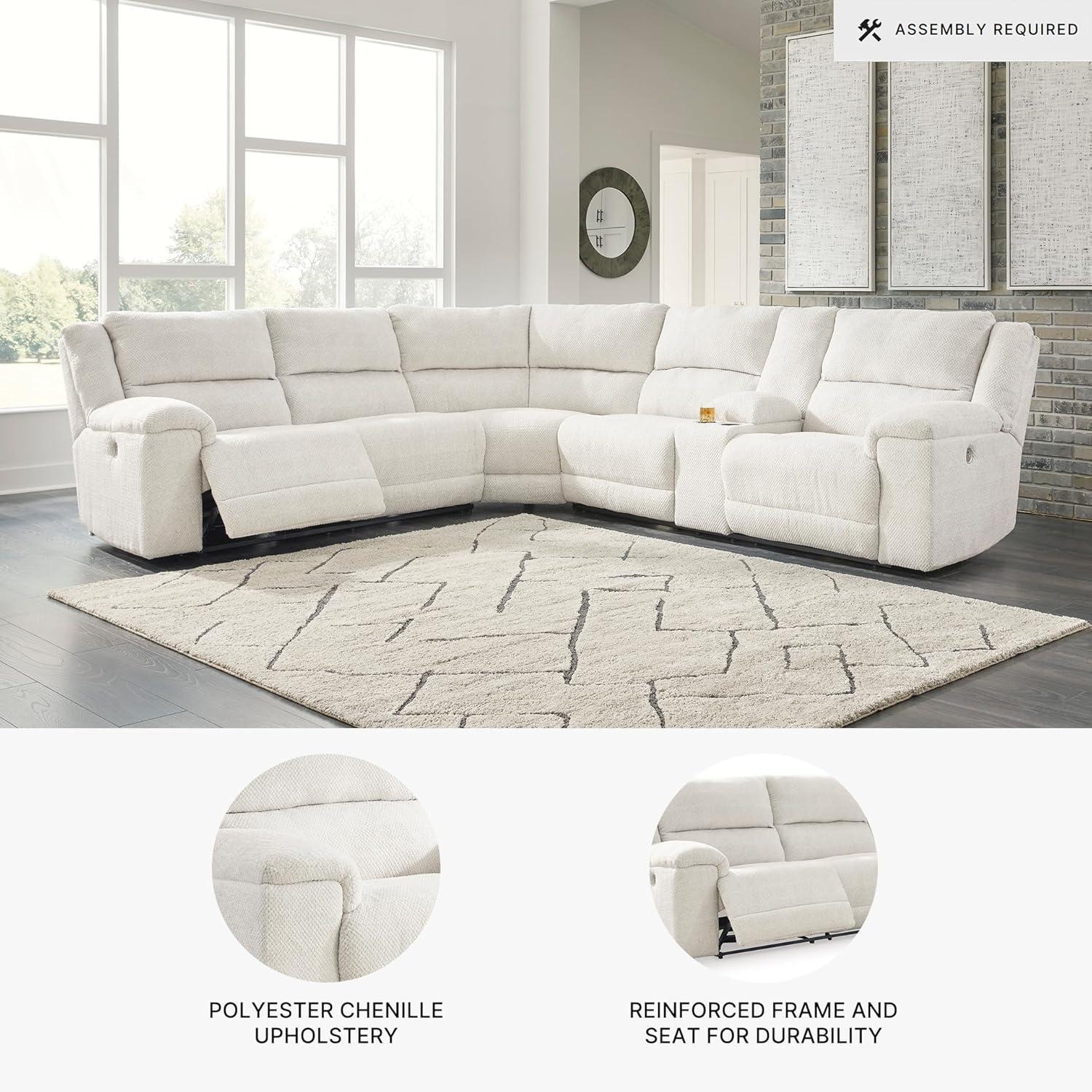 imageSignature Design by Ashley Keensburg Modern LShaped RightArm Facing 3Piece Power Reclining Sectional with USB Ports Console Storage and 2 Cup Holders WhiteRight Arm Facing