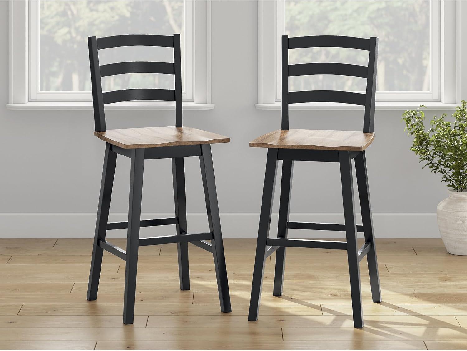 imageSignature Design by Ashley Wildenauer Modern Farmhouse 30 Swivel Bar Height Bar Stool with Contoured Seat Set of 2 Black amp Dark Brown