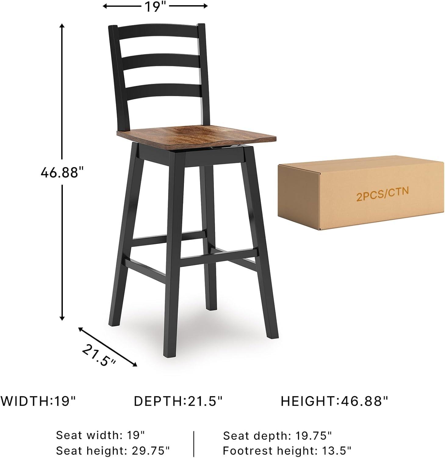 imageSignature Design by Ashley Wildenauer Modern Farmhouse 30 Swivel Bar Height Bar Stool with Contoured Seat Set of 2 Black amp Dark Brown