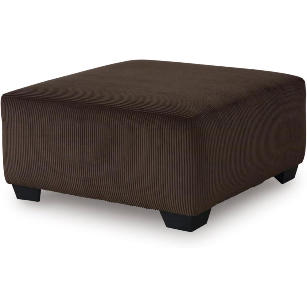 imageSignature Design by Ashley Firescrest Transitional Upholstered Oversized Accent Ottoman with Textured Stripe Pattern Dark Brown