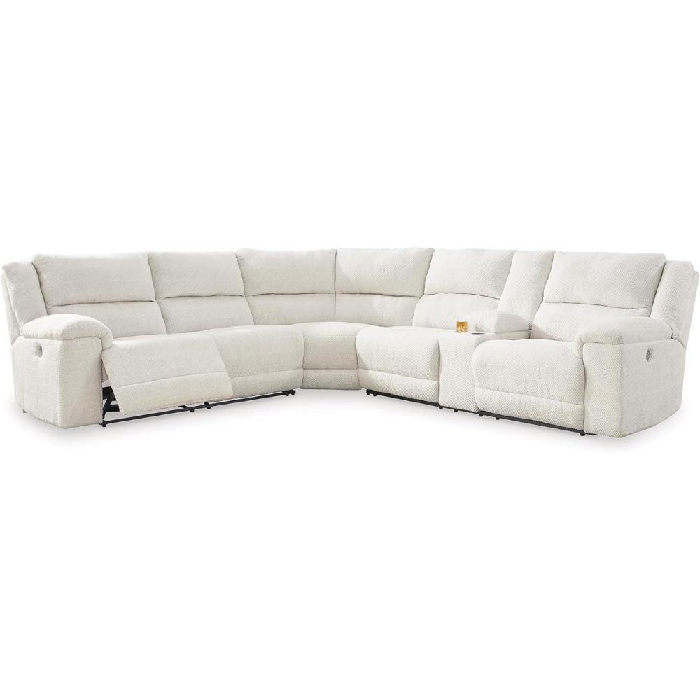 imageSignature Design by Ashley Keensburg Modern LShaped RightArm Facing 3Piece Power Reclining Sectional with USB Ports Console Storage and 2 Cup Holders WhiteRight Arm Facing