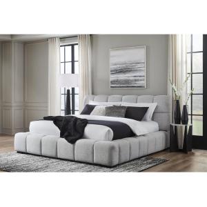 Signature Design by Ashley Jesstean Contemporary Upholstered Bed, Foundation or Box Spring Not Needed, Queen, Light Gray(King)