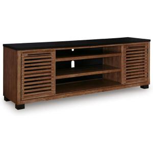 Signature Design by Ashley Modern Farmhouse Kallari 84″ TV Stand for TVs up to 96″ with Adjustable Shelves, Brown & Black
