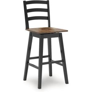 Signature Design by Ashley Wildenauer Modern Farmhouse 30” Swivel Bar Height Bar Stool with Contoured Seat, Set of 2, Black & Dark Brown