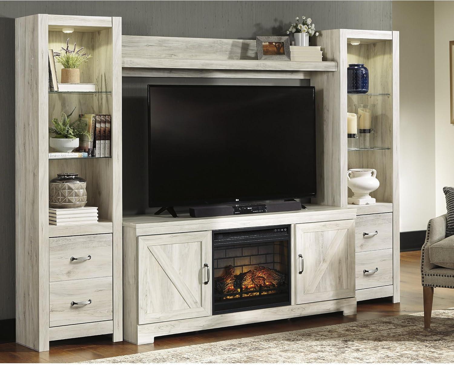 imageSignature Design by Ashley Bellaby Farmhouse 4Piece Entertainment Center for TVs up to 72 with Electric Fireplace and Time Function Whitewash