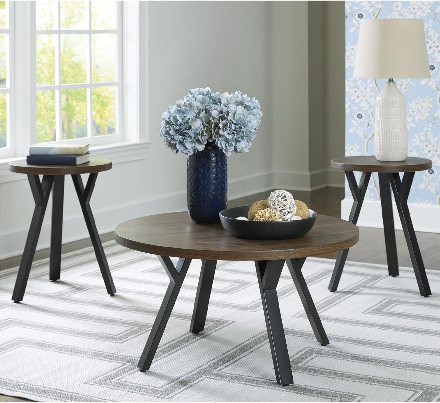 imageSignature Design by Ashley Elbrynn Casual Table with Steel Frame Set of 3 Dark Brown amp Black