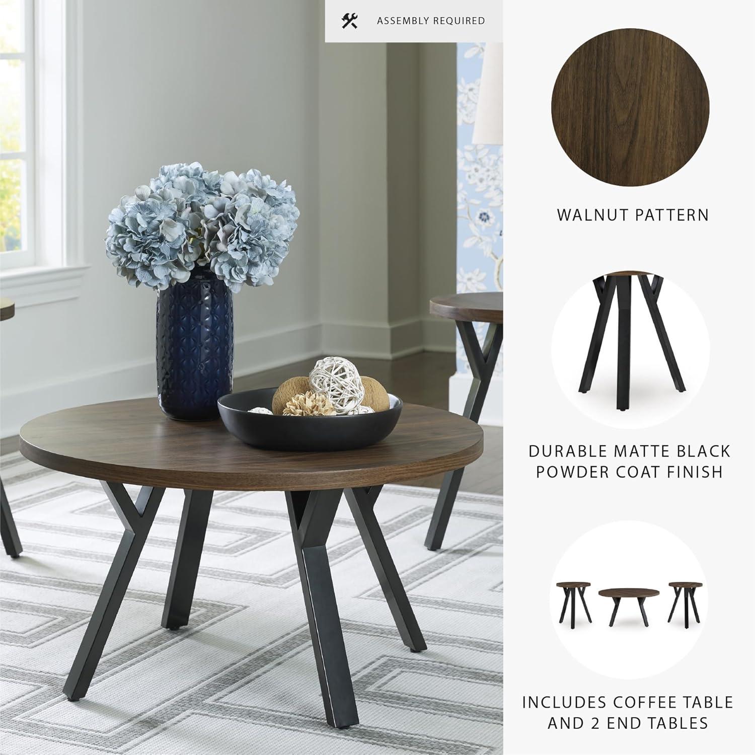 imageSignature Design by Ashley Elbrynn Casual Table with Steel Frame Set of 3 Dark Brown amp Black