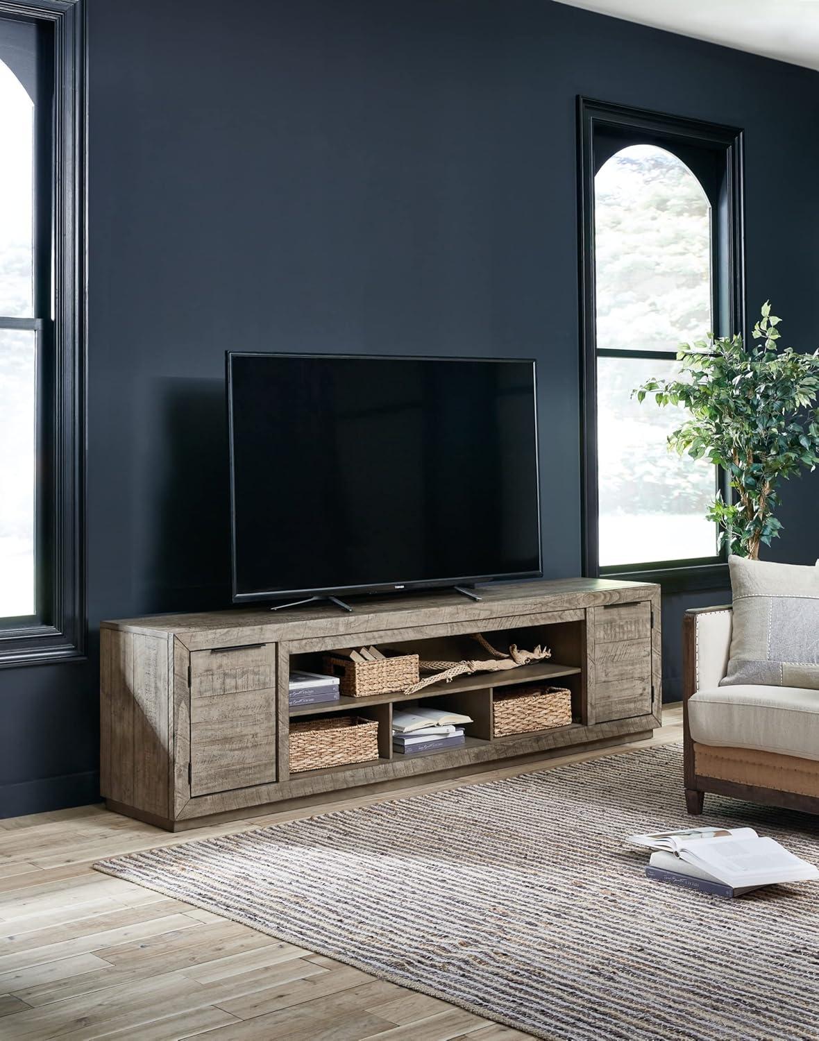 imageSignature Design by Ashley Entertainment Accessories Contemporary 92 TV Stand with Electric Fireplace for TVs up to 105 Light GrayBrown