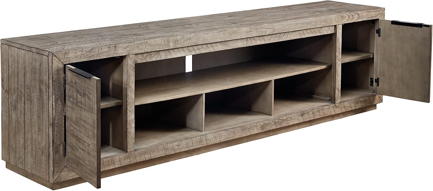 imageSignature Design by Ashley Entertainment Accessories Contemporary 92 TV Stand with Electric Fireplace for TVs up to 105 Light GrayBrown
