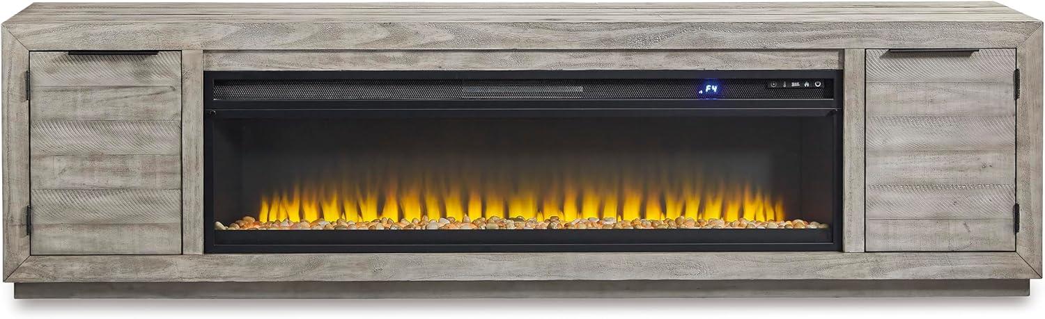 imageSignature Design by Ashley Entertainment Accessories Contemporary 92 TV Stand with Electric Fireplace for TVs up to 105 Light GrayGrey