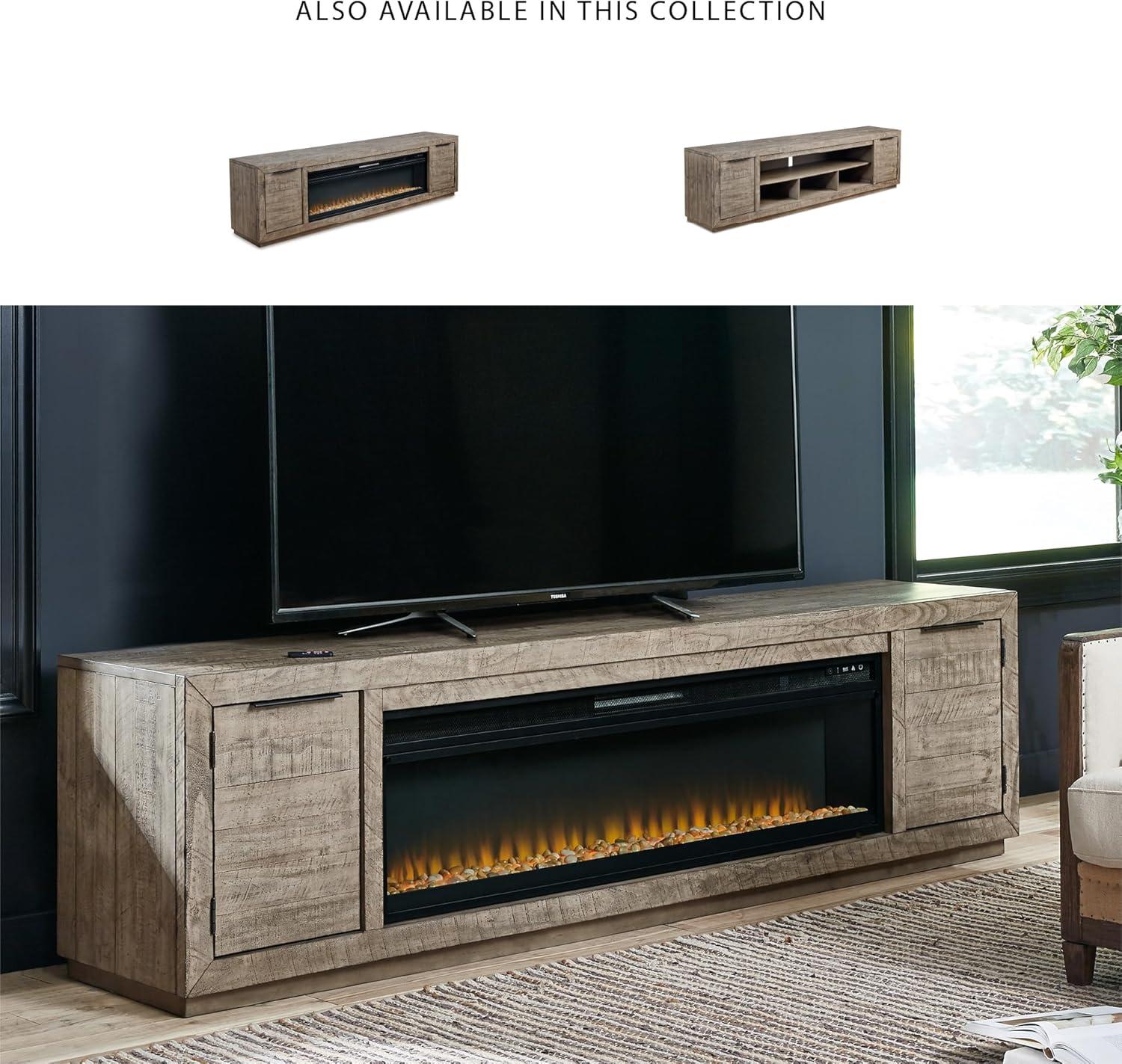 imageSignature Design by Ashley Entertainment Accessories Contemporary 92 TV Stand with Electric Fireplace for TVs up to 105 Light GrayGrey