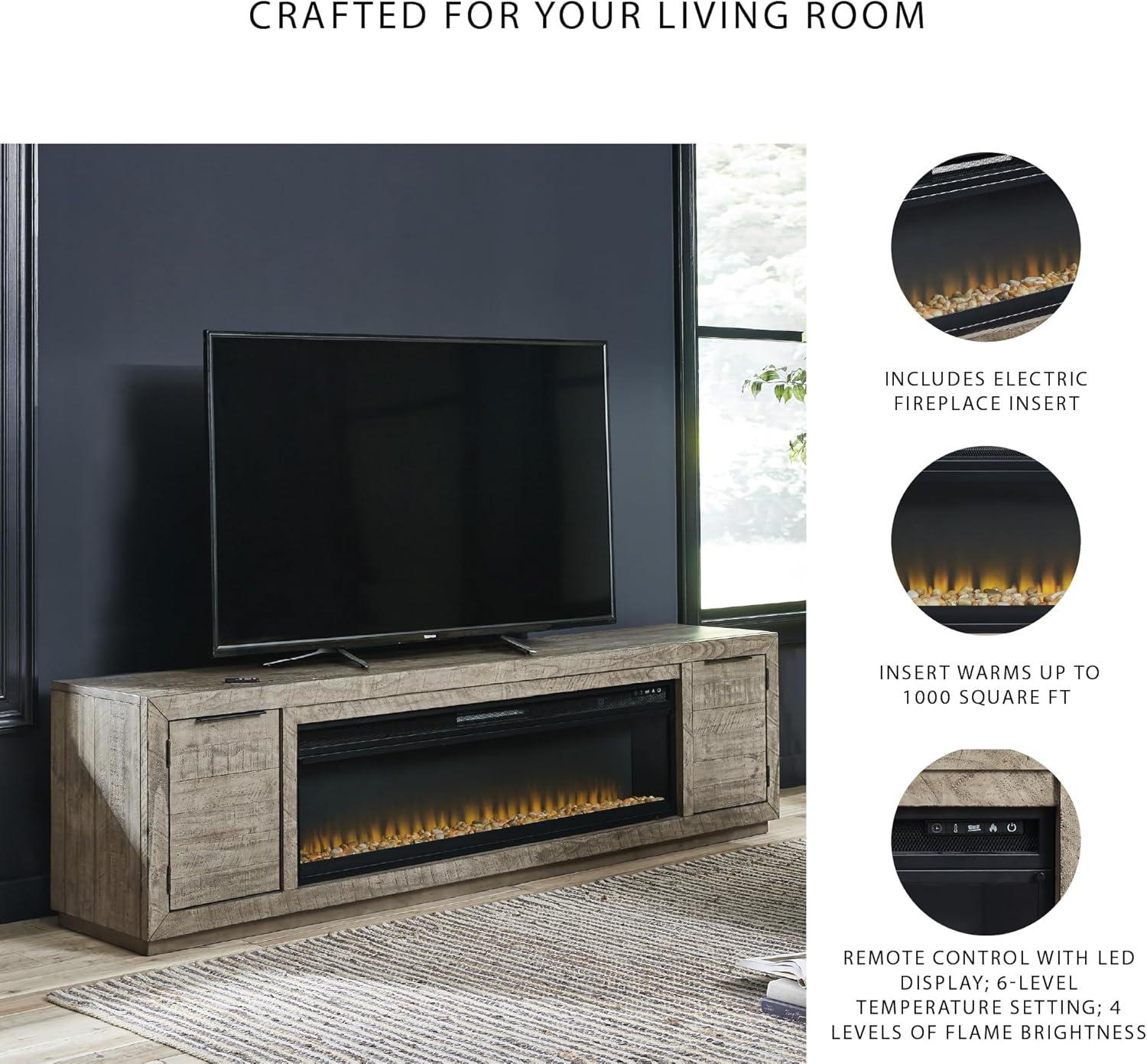 imageSignature Design by Ashley Entertainment Accessories Contemporary 92 TV Stand with Electric Fireplace for TVs up to 105 Light GrayGrey