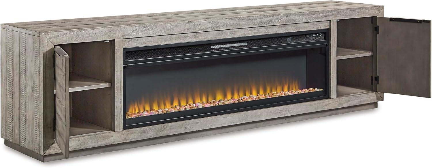 imageSignature Design by Ashley Entertainment Accessories Contemporary 92 TV Stand with Electric Fireplace for TVs up to 105 Light GrayGrey