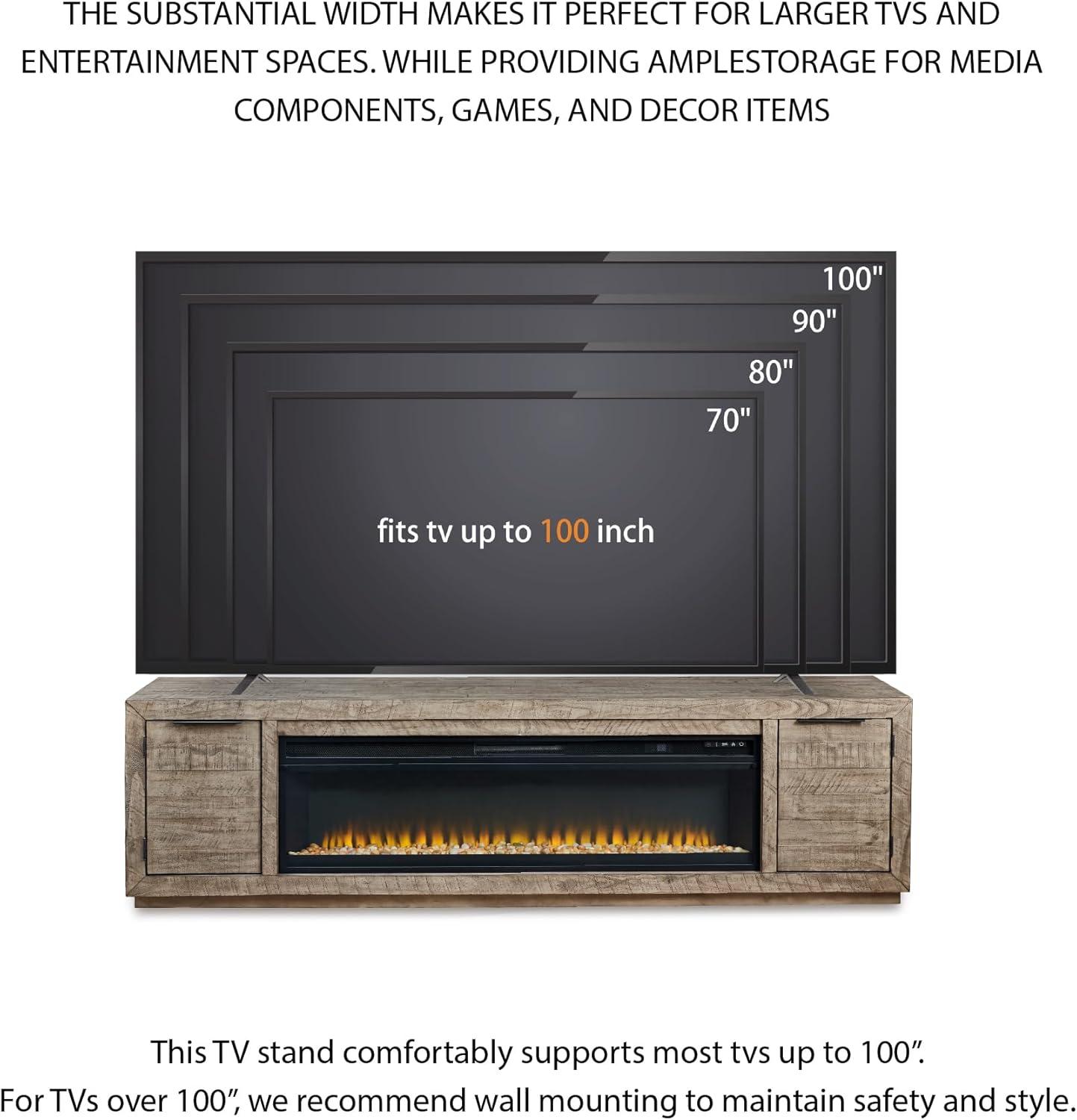 imageSignature Design by Ashley Entertainment Accessories Contemporary 92 TV Stand with Electric Fireplace for TVs up to 105 Light GrayGrey