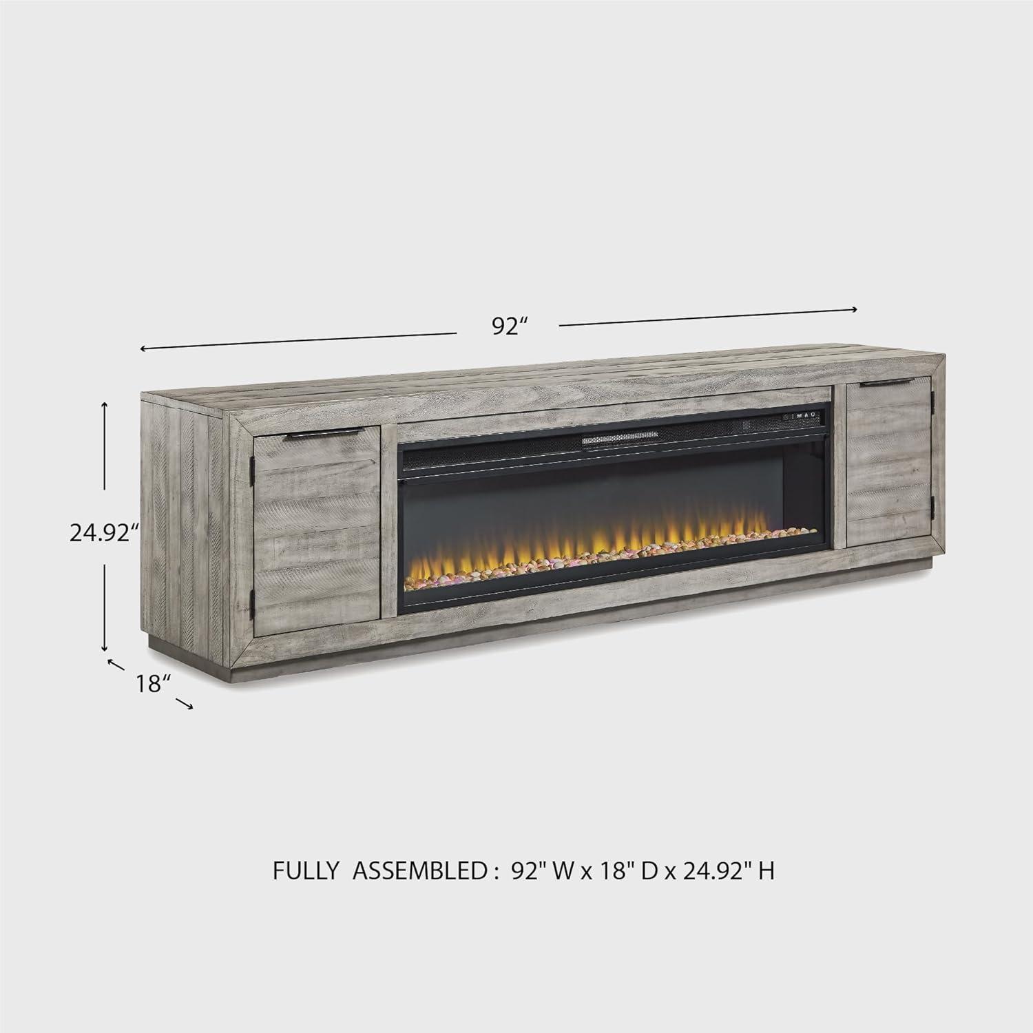 imageSignature Design by Ashley Entertainment Accessories Contemporary 92 TV Stand with Electric Fireplace for TVs up to 105 Light GrayGrey
