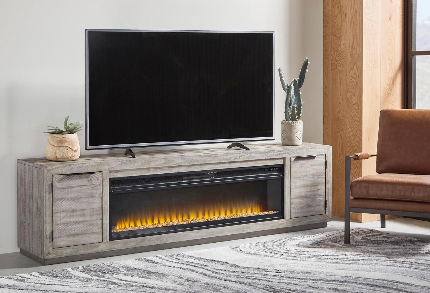 imageSignature Design by Ashley Entertainment Accessories Contemporary 92 TV Stand with Electric Fireplace for TVs up to 105 Light GrayGrey