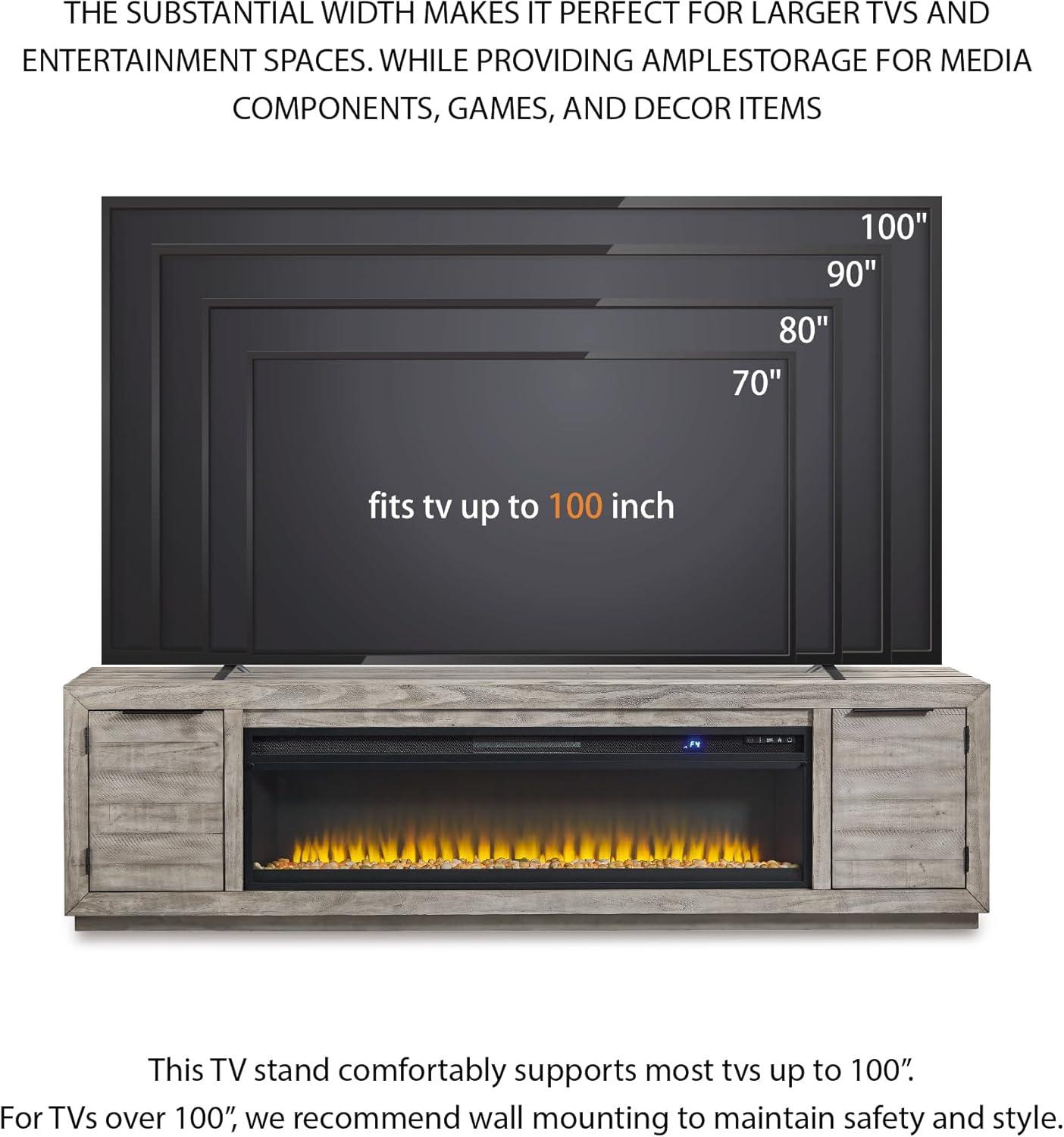 imageSignature Design by Ashley Entertainment Accessories Contemporary 92 TV Stand with Electric Fireplace for TVs up to 105 Light GrayGrey