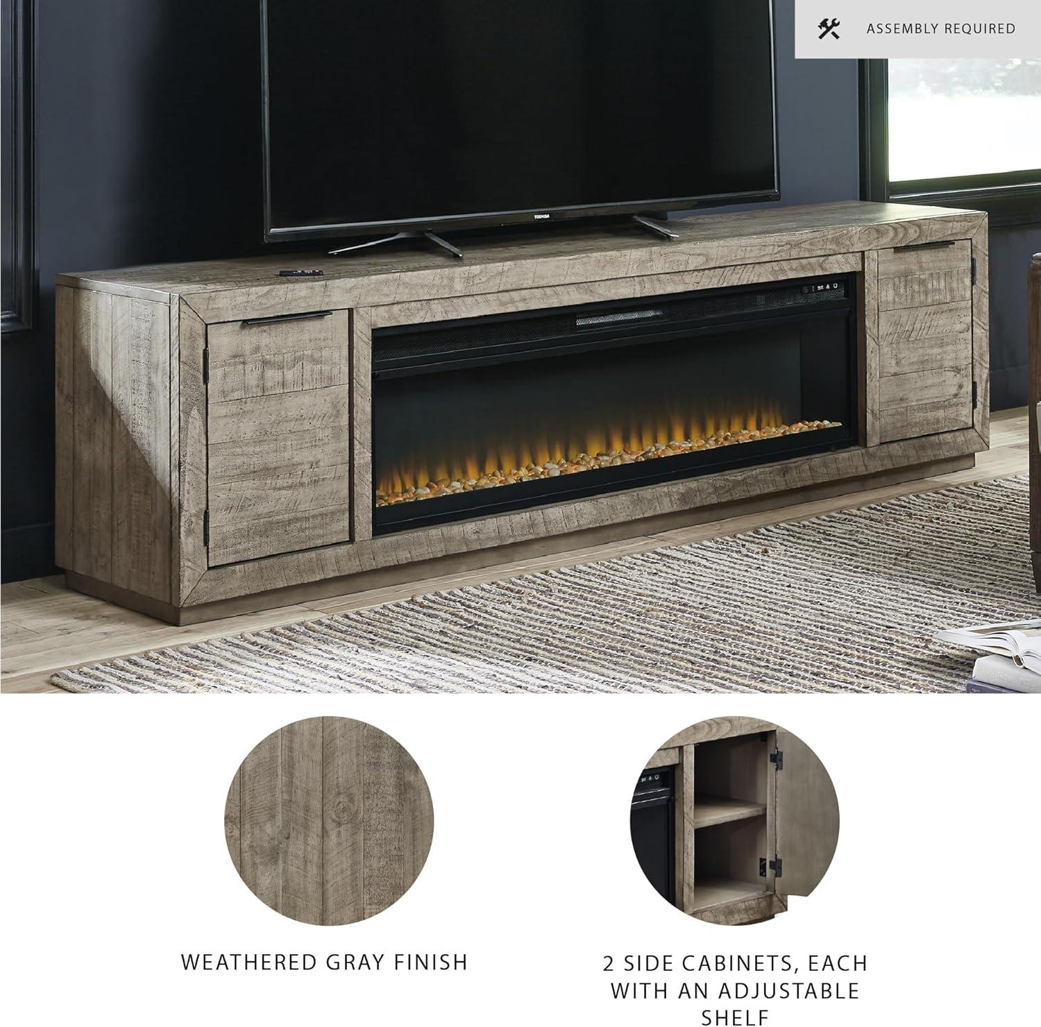 imageSignature Design by Ashley Entertainment Accessories Contemporary 92 TV Stand with Electric Fireplace for TVs up to 105 Light GrayGrey