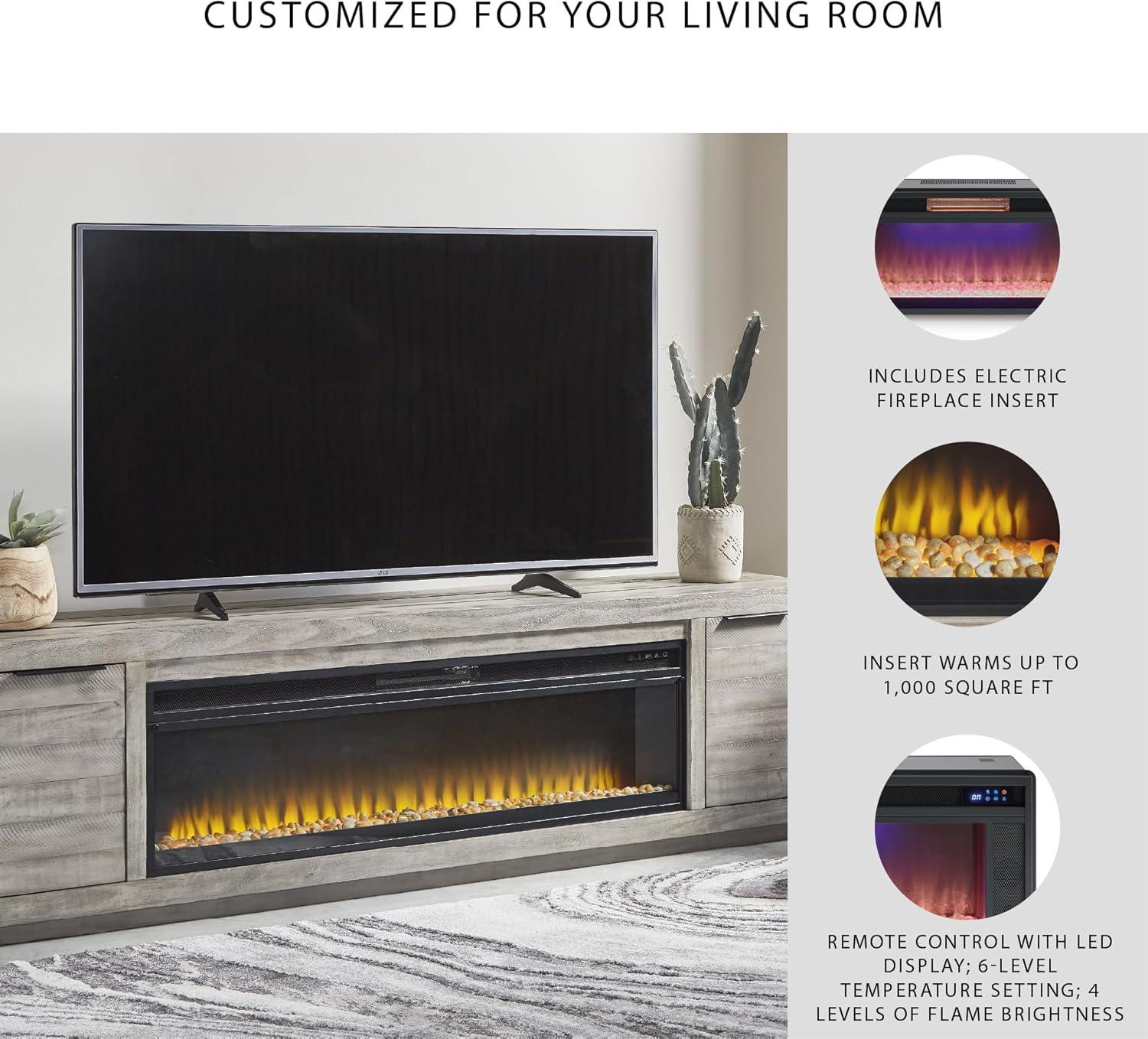 imageSignature Design by Ashley Entertainment Accessories Contemporary 92 TV Stand with Electric Fireplace for TVs up to 105 Light GrayGrey