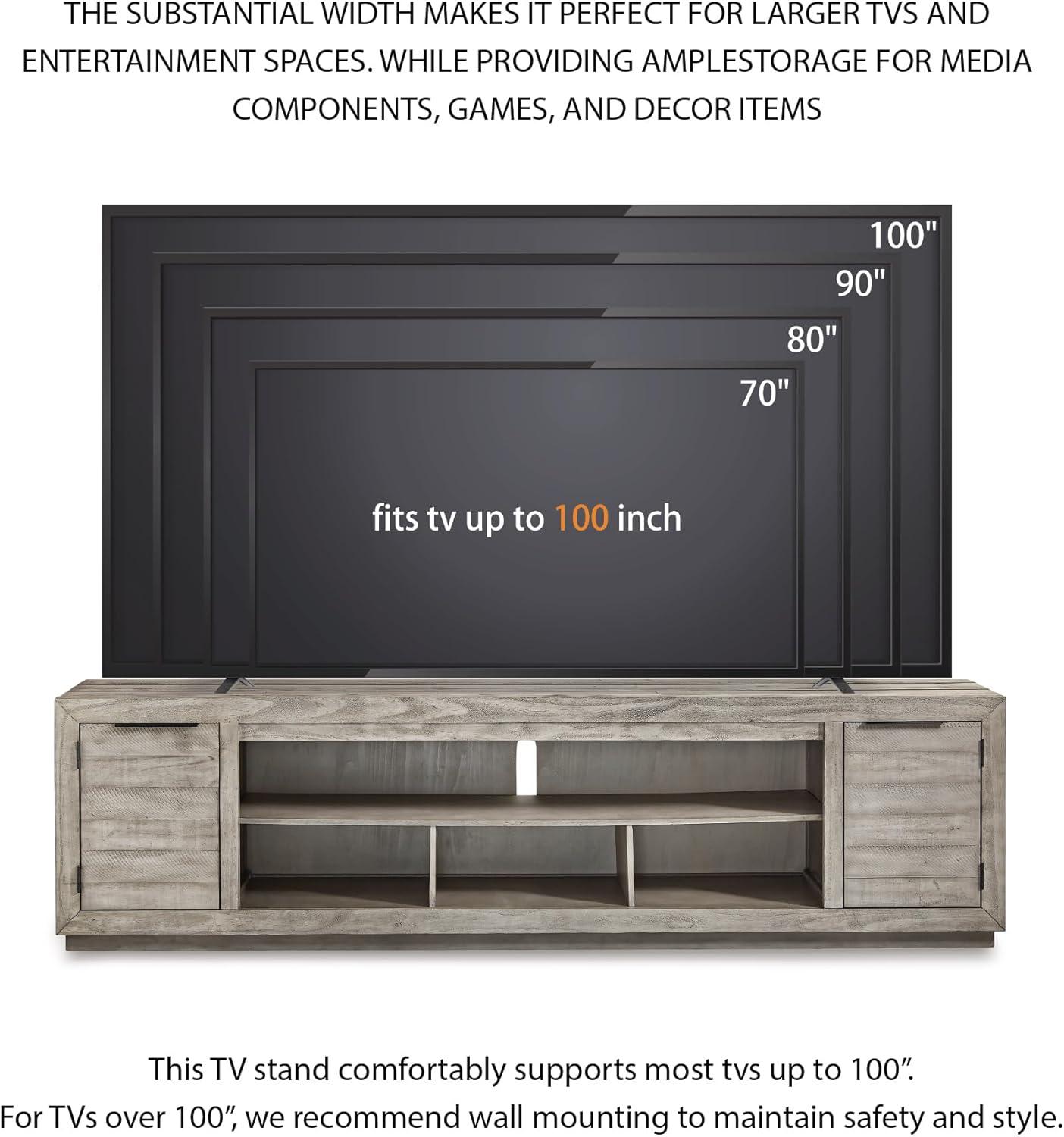 imageSignature Design by Ashley Entertainment Accessories Contemporary 92 TV Stand with Electric Fireplace for TVs up to 105 Light GrayGrey