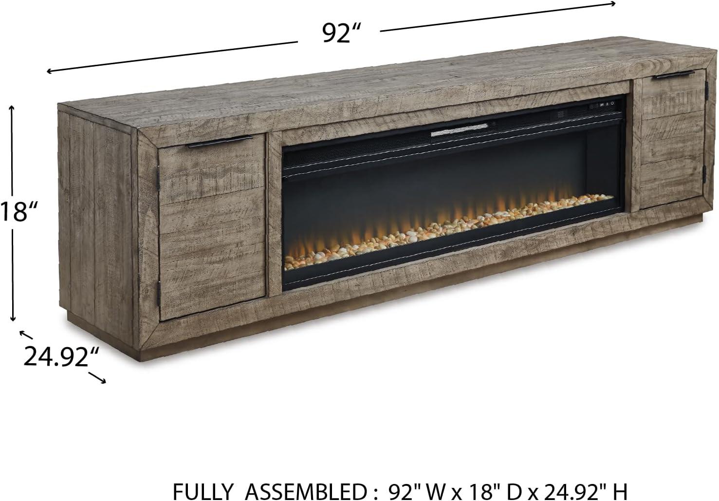 imageSignature Design by Ashley Entertainment Accessories Contemporary 92 TV Stand with Electric Fireplace for TVs up to 105 Light GrayGrey
