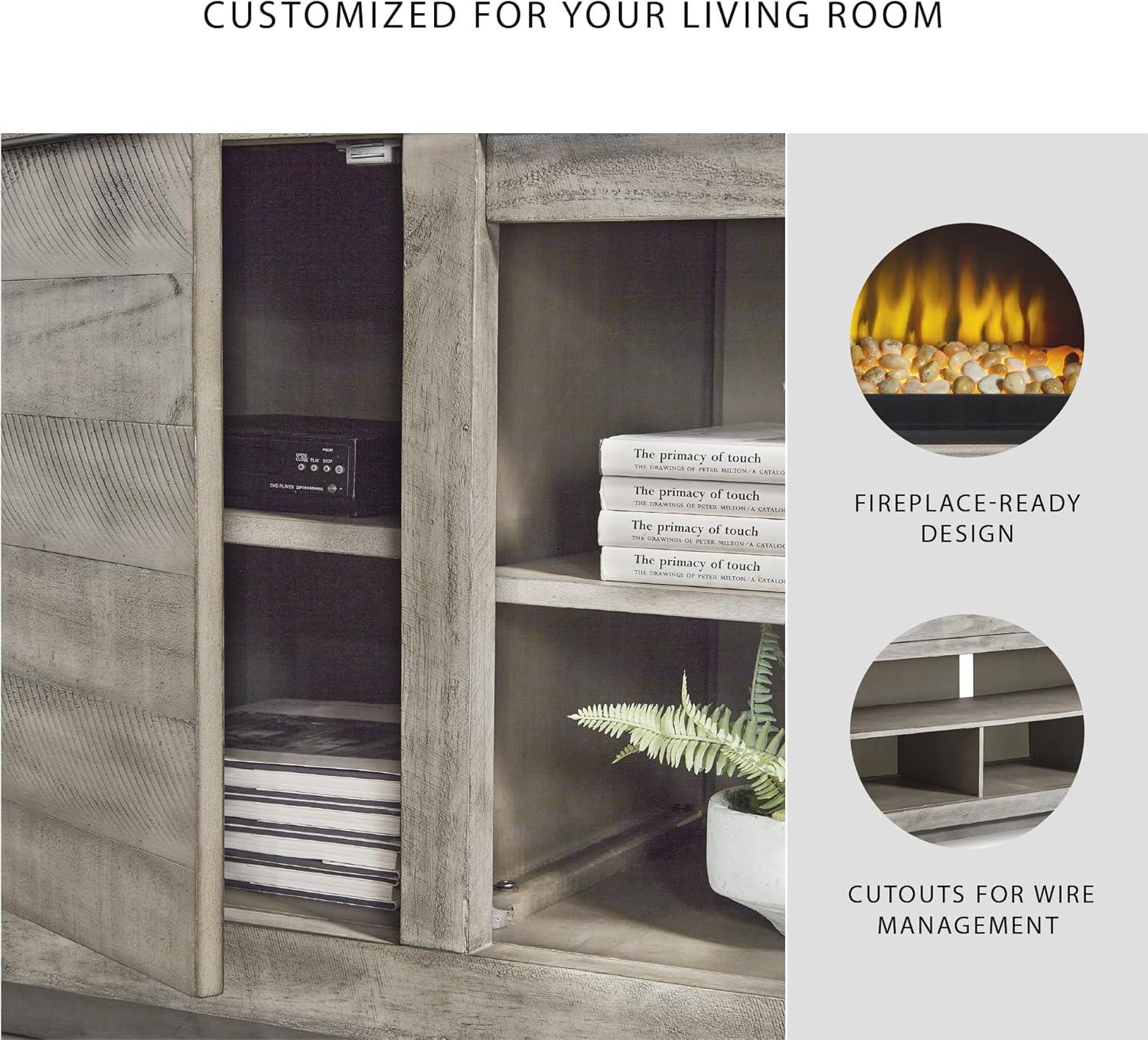 imageSignature Design by Ashley Entertainment Accessories Contemporary 92 TV Stand with Electric Fireplace for TVs up to 105 Light GrayGrey
