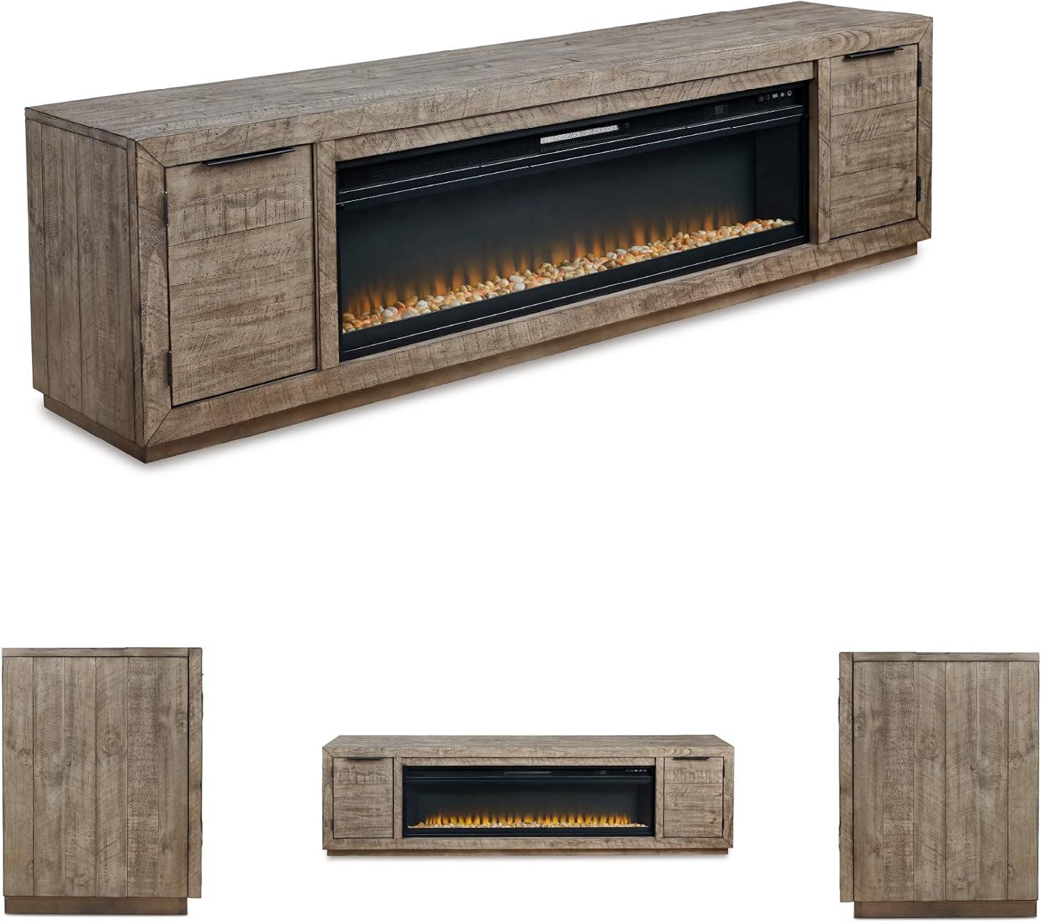 imageSignature Design by Ashley Entertainment Accessories Contemporary 92 TV Stand with Electric Fireplace for TVs up to 105 Light GrayGrey