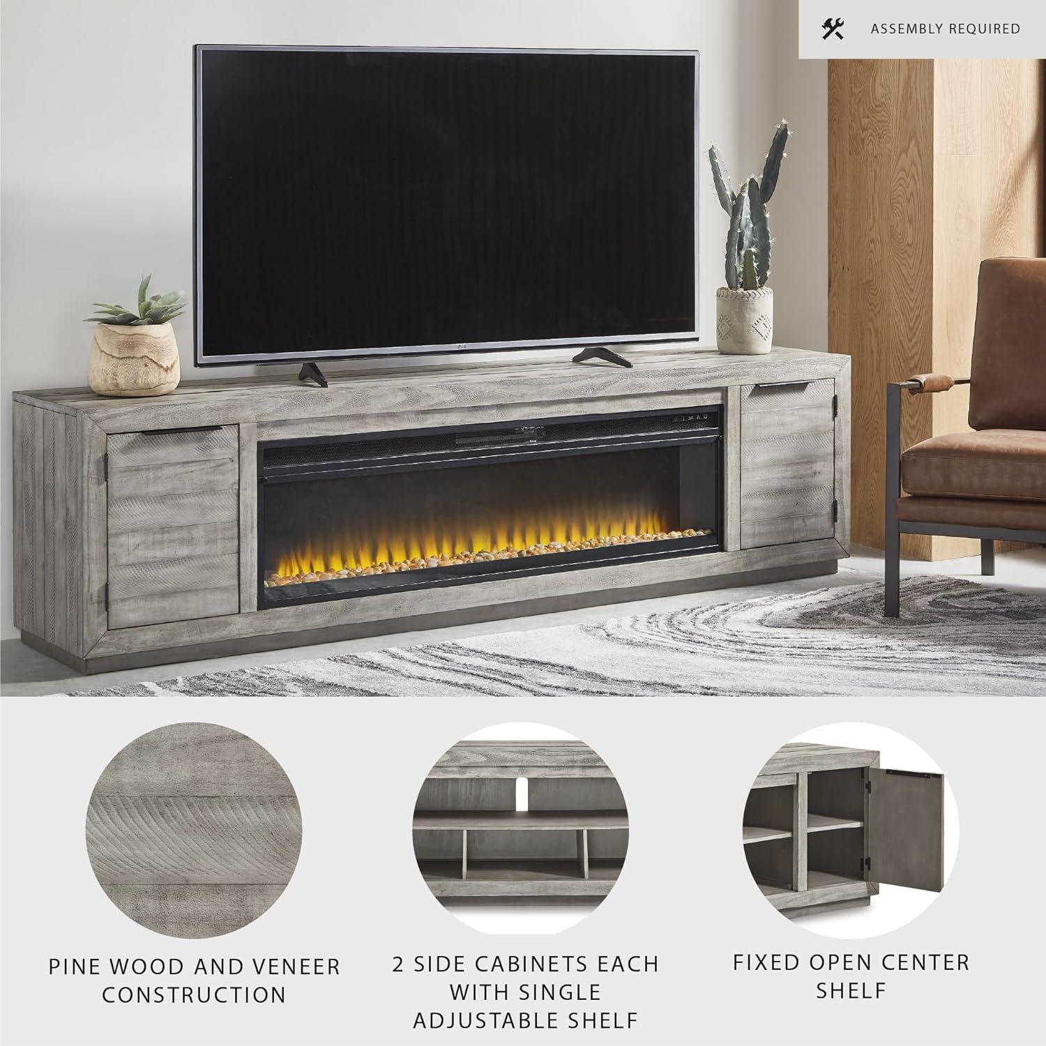 imageSignature Design by Ashley Entertainment Accessories Contemporary 92 TV Stand with Electric Fireplace for TVs up to 105 Light GrayGrey