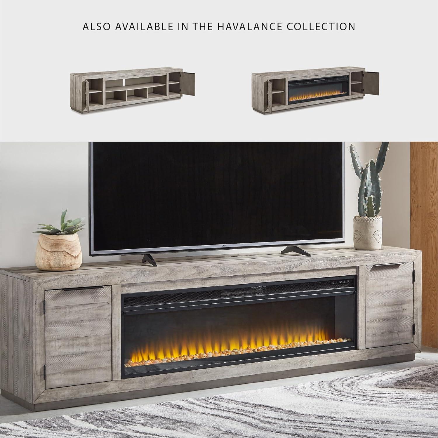 imageSignature Design by Ashley Entertainment Accessories Contemporary 92 TV Stand with Electric Fireplace for TVs up to 105 Light GrayGrey