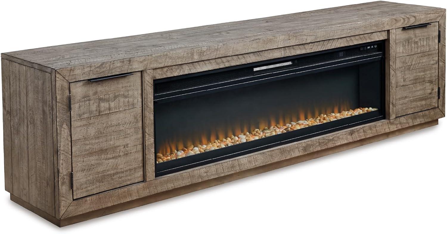 imageSignature Design by Ashley Entertainment Accessories Contemporary 92 TV Stand with Electric Fireplace for TVs up to 105 Light GrayGrey