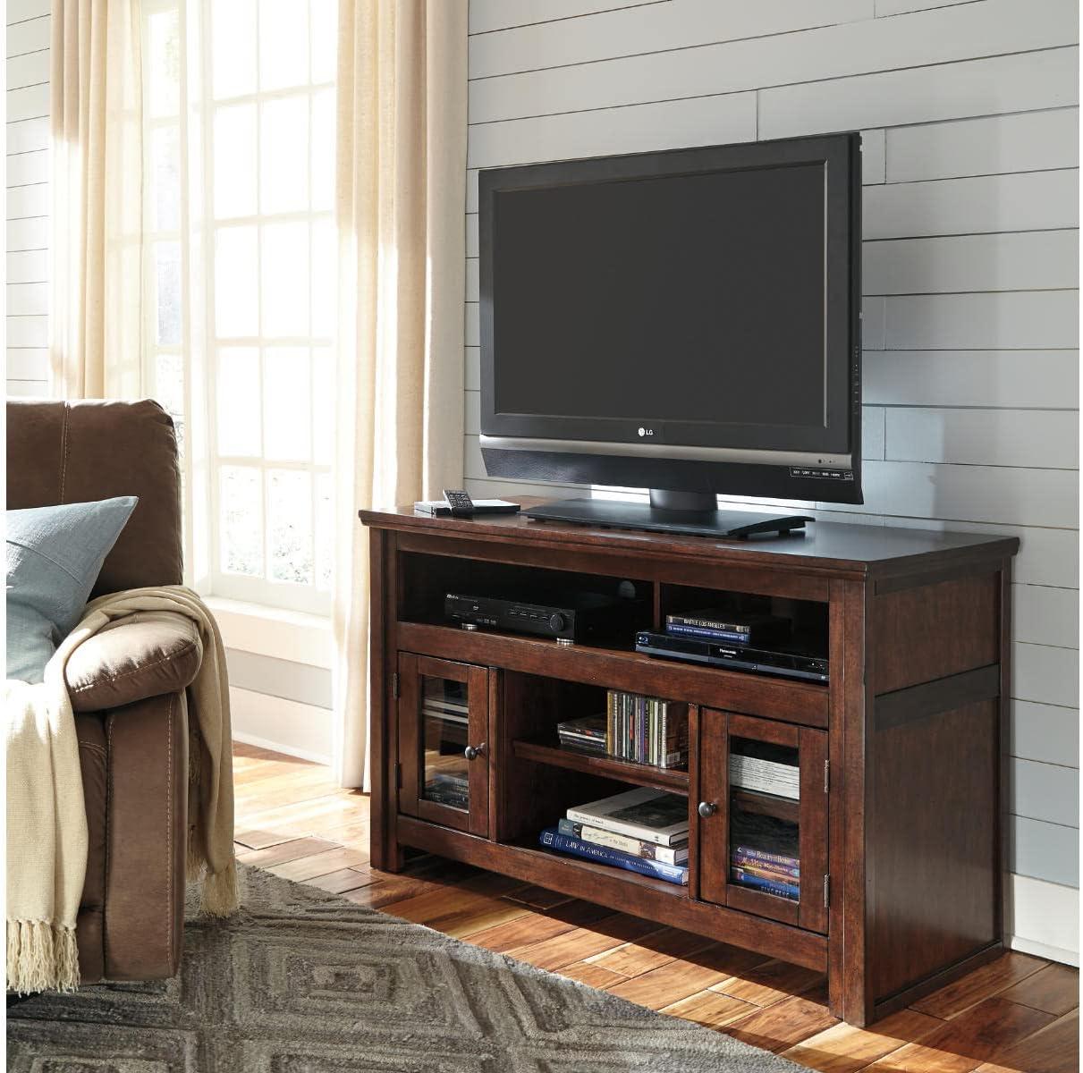 imageSignature Design by Ashley Harpan Traditional TV Stand Fits TVs up to 70 3 Adjustable Shelves 2 Storage Cabinets BrownMedium