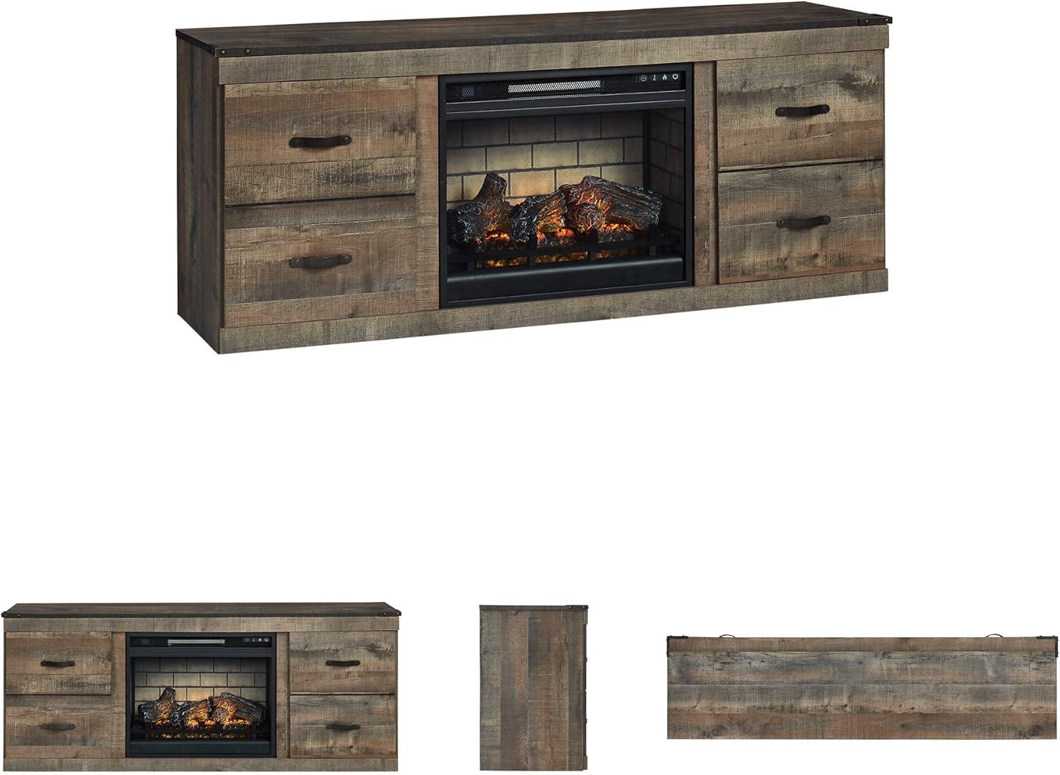 imageSignature Design by Ashley Trinell Rustic 4Piece Entertainment Center with Electric Fireplace for TVs up to 69 Light BrownBrown