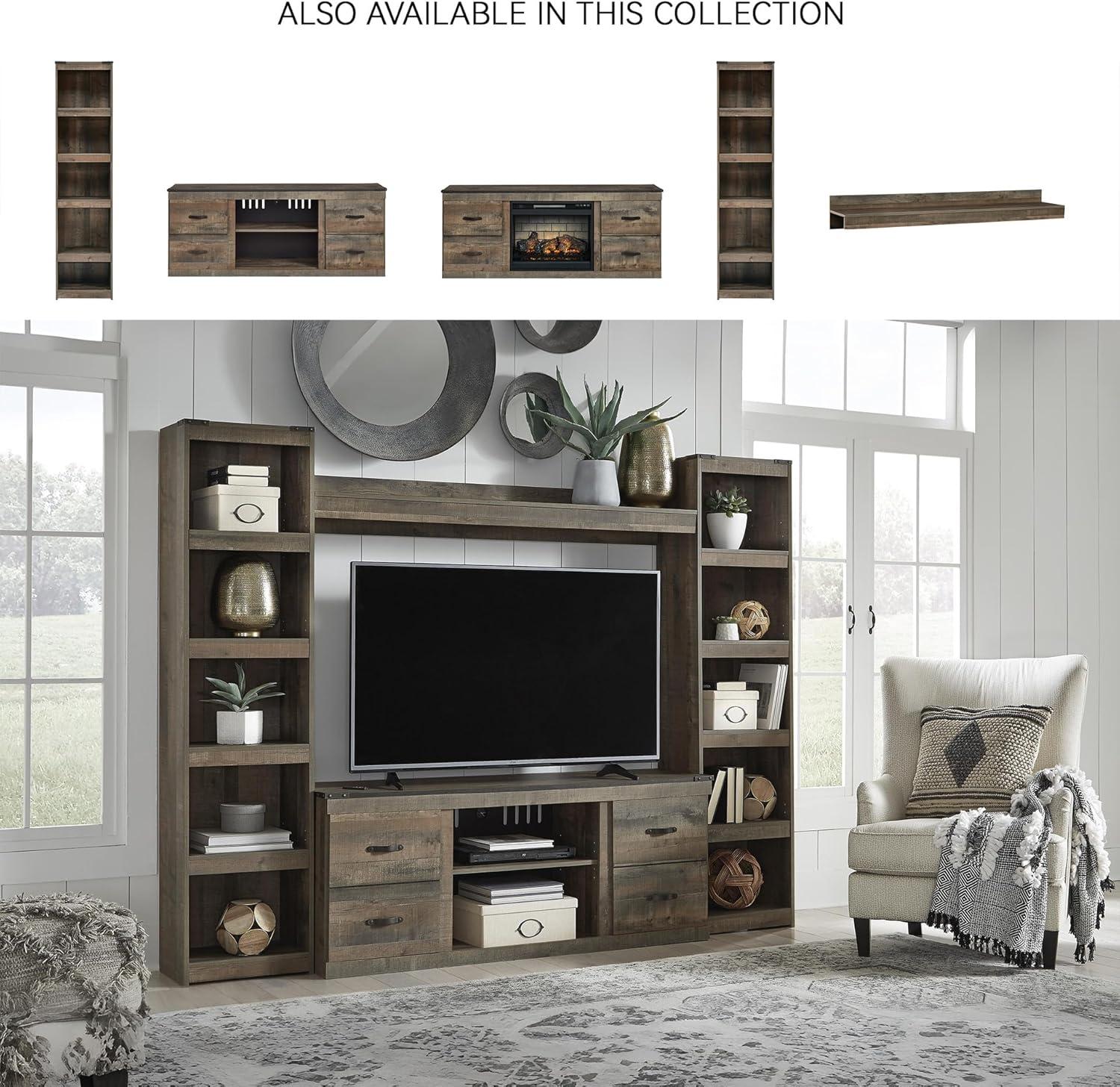 imageSignature Design by Ashley Trinell Rustic 4Piece Entertainment Center with Electric Fireplace for TVs up to 69 Light BrownBrown