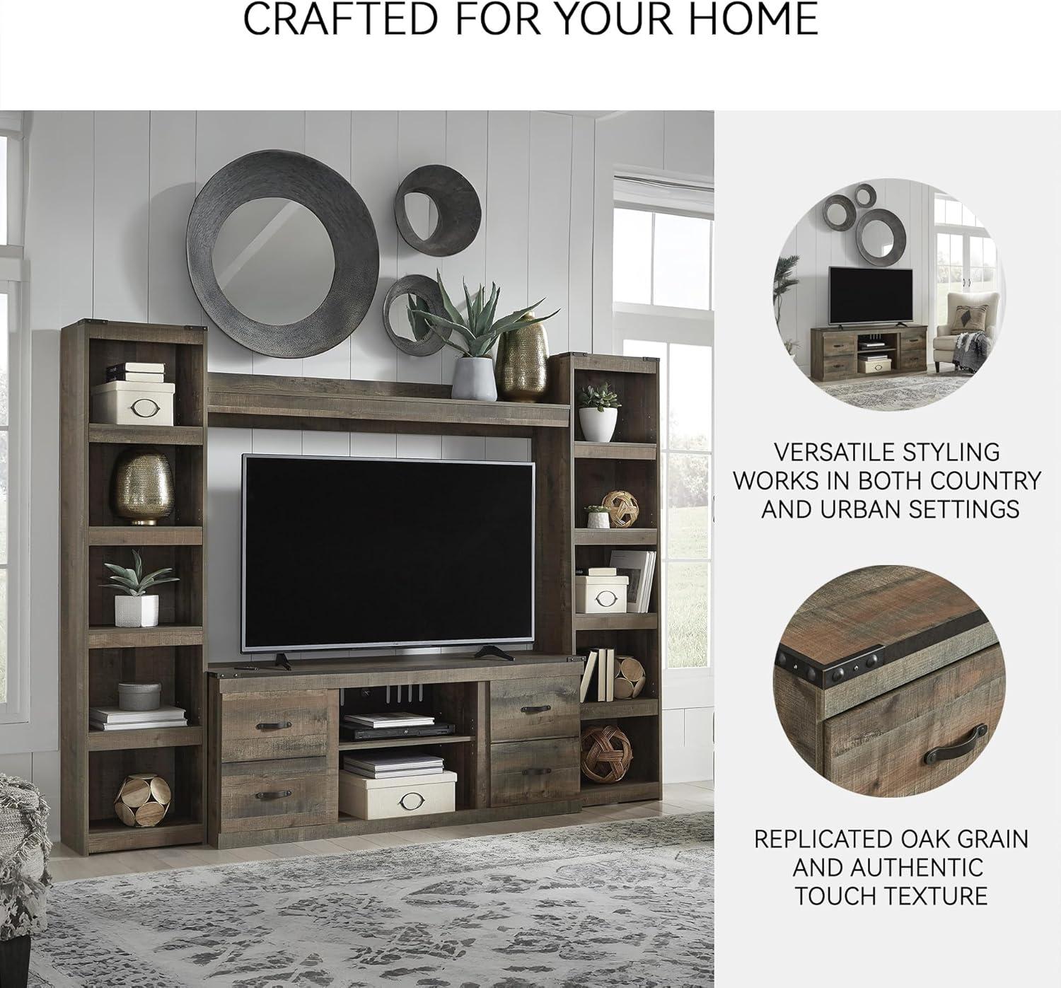 imageSignature Design by Ashley Trinell Rustic 4Piece Entertainment Center with Electric Fireplace for TVs up to 69 Light BrownBrown