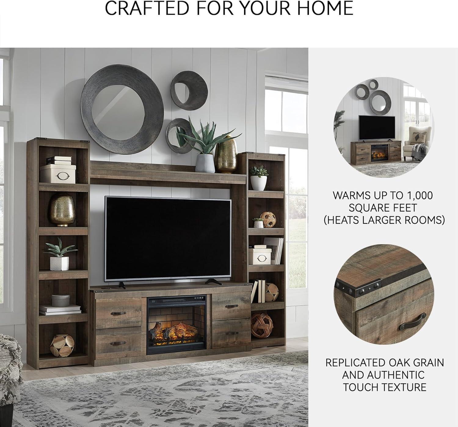 imageSignature Design by Ashley Trinell Rustic 4Piece Entertainment Center with Electric Fireplace for TVs up to 69 Light BrownBrown