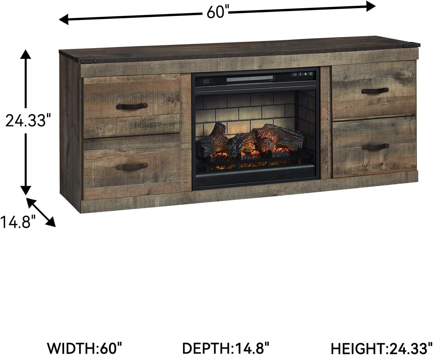 imageSignature Design by Ashley Trinell Rustic 4Piece Entertainment Center with Electric Fireplace for TVs up to 69 Light BrownBrown